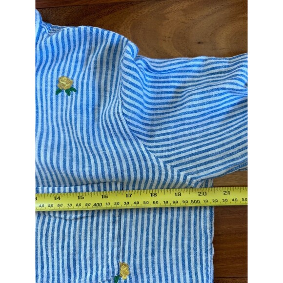 Rails Charli Embroidered Yellow Rose Shirt Blue Stripe Linen Button Down Women S - Picture 8 of 11